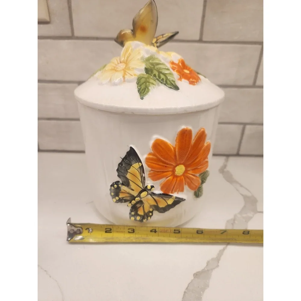 Vintage 3D Butterfly Kitchen Canister Storage Jar Floral Cottagecore Lidded